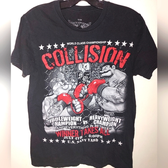 Size Medium black Popeye and Bluto boxing match T Shirt Pre-owned - Picture 1 of 3